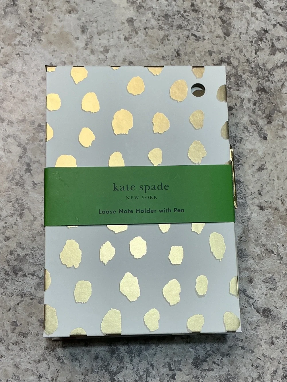 kate spade White Notebook with Gold Foil Dot Pattern and Green Band